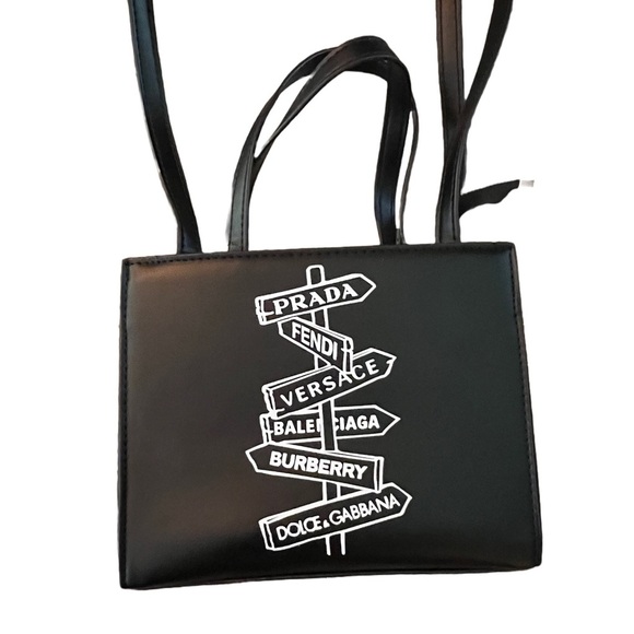 BLACK MINI PURSE/TOTE BAG WITH LONG SHOULDER STRAP - Picture 2 of 8